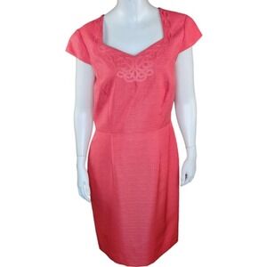 Preston & York Womens 8 Coral Sheath Midi Sleeveless Dress Lined Cocktail Zipper
